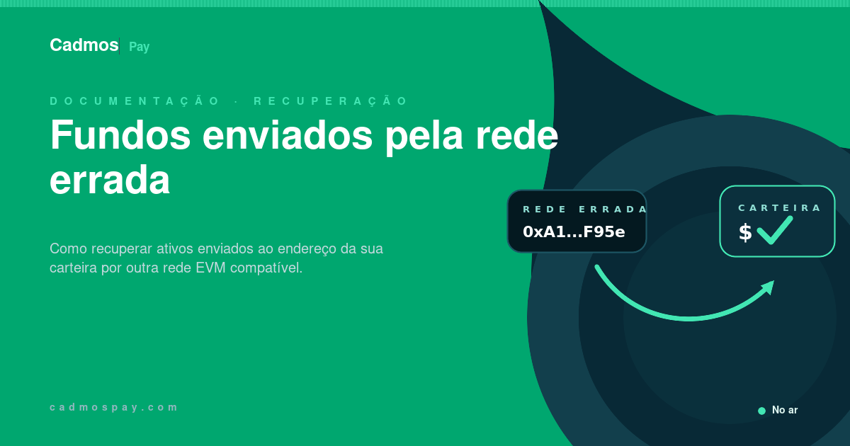 Recuperação entre redes no Cadmos Pay: criptoativos enviados pela rede errada e devolvidos à sua carteira